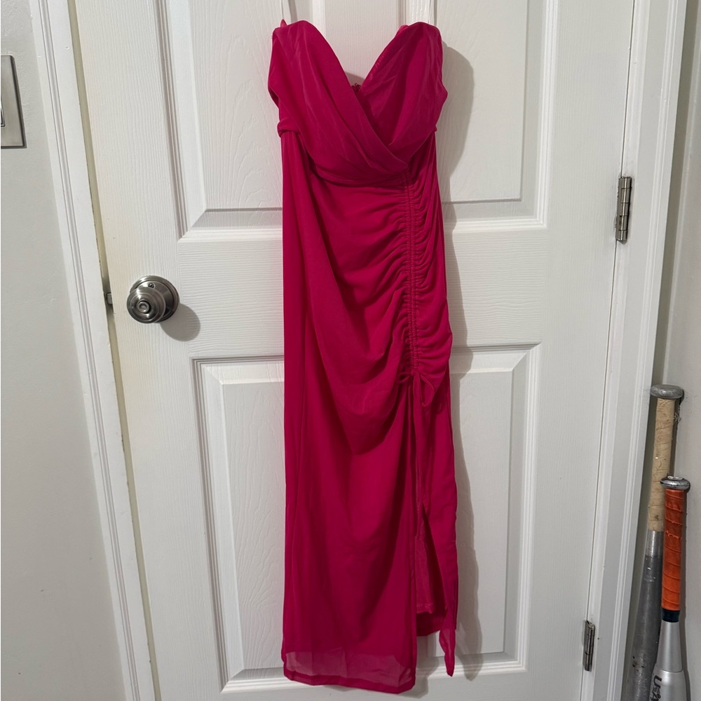 Hello Molly Strapless Pink Ruched Dress - Picture 3 of 4